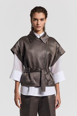 Glazed linen-blend vest