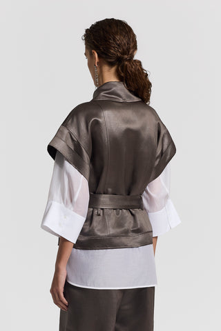 Glazed linen-blend vest