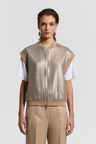 Crepe vest with sequin embroidery