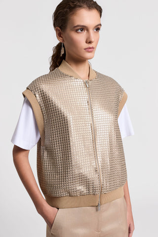 Crepe vest with sequin embroidery