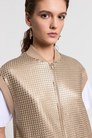 Crepe vest with sequin embroidery