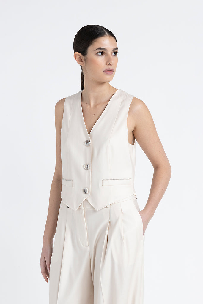 Three-button single-breasted waistcoat in viscose wool twill  