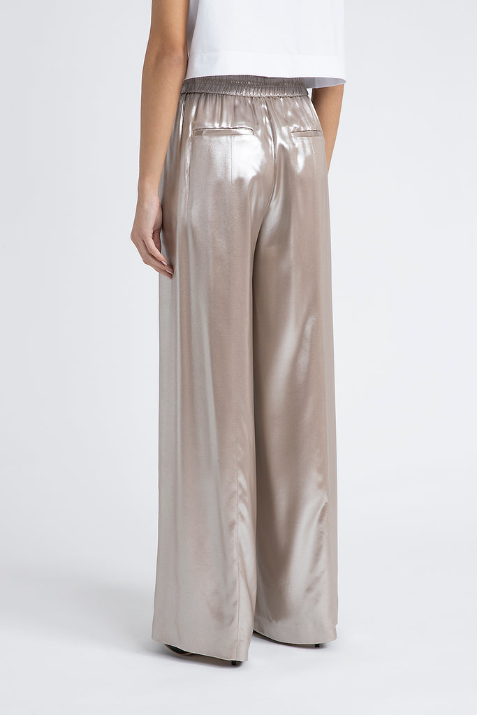 Fluid silver laminated twill trouser  