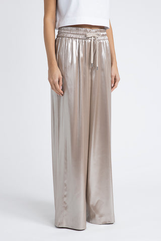 Fluid silver laminated twill trouser  