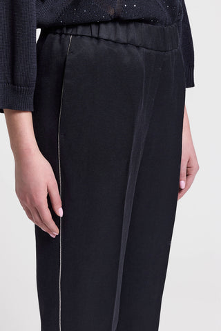 Viscose linen trousers with elastic