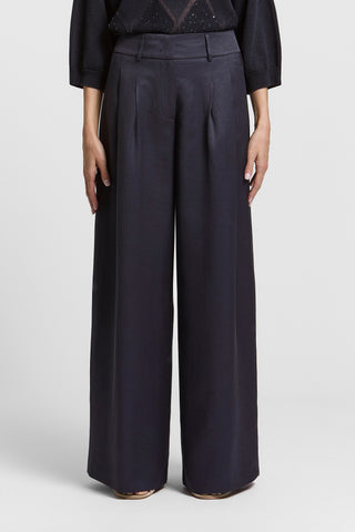 Linen and viscose twill trousers