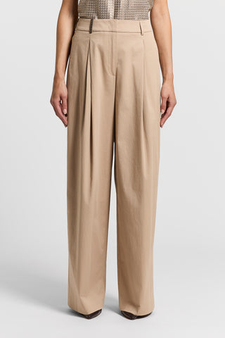 Cotton gabardine palazzo trousers with pleats