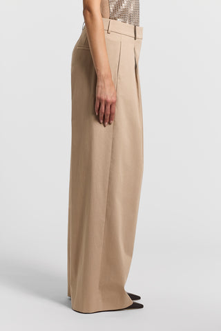 Cotton gabardine palazzo trousers with pleats