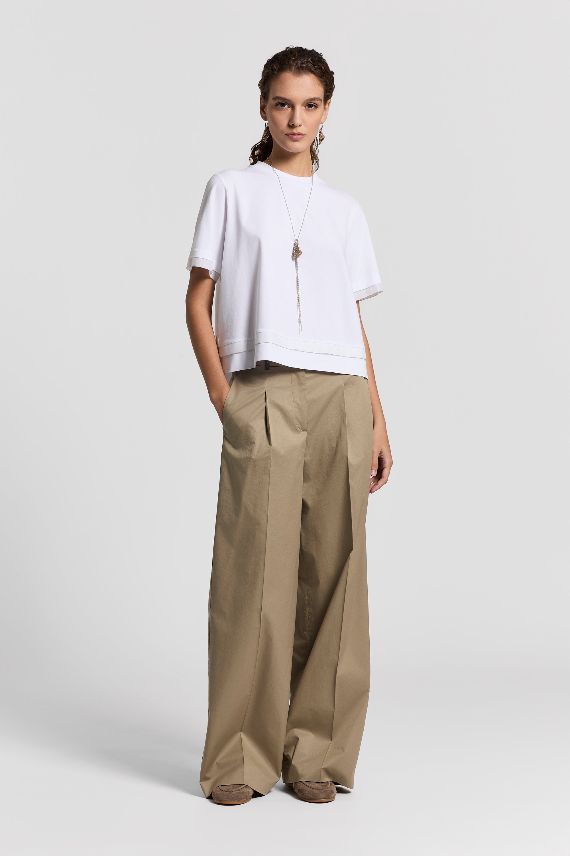 Stretch cotton sateen trousers | Peserico