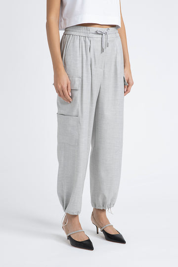 Wool viscose baggy trousers with cargo pockets  