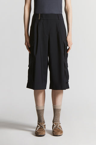 Two-way stretch wool canvas bermuda shorts