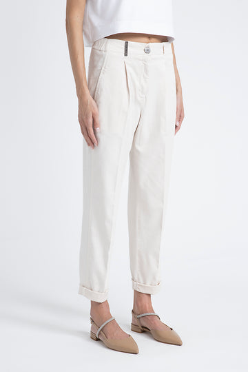 Trousers in cotton silk gabardine and tencel  