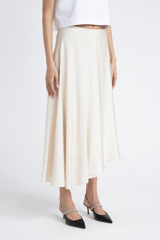 Asymmetrical viscose satin midi skirt  