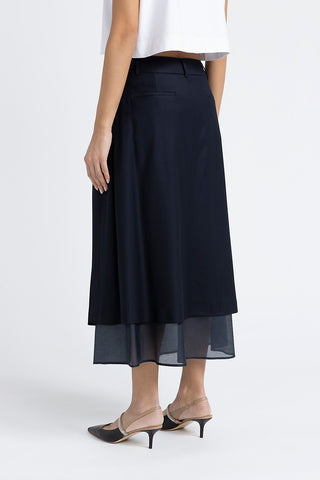 Midi skirt in viscose wool and organdy twill  