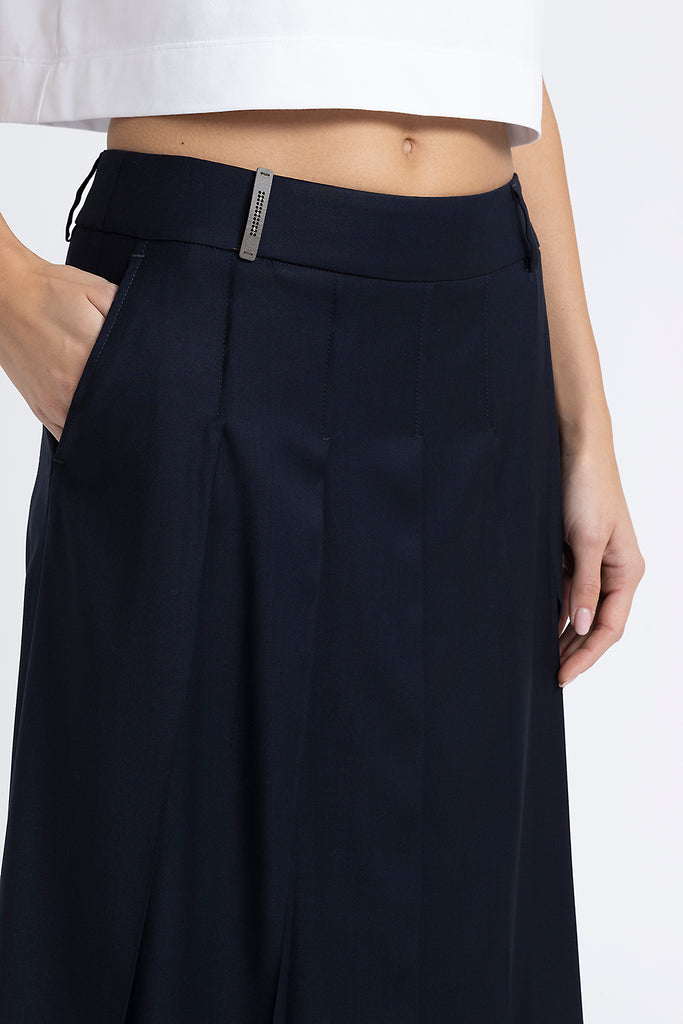 Midi skirt in viscose wool and organdy twill  