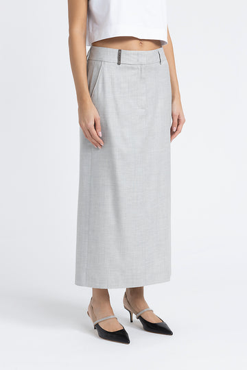 Straight long skirt in wool and viscose twill  