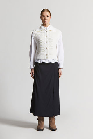 Stretch viscose and wool twill skirt