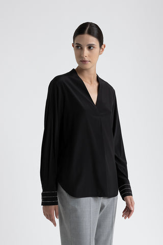 V-neck silk crepe de chine blouse  