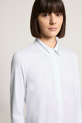 Solid-color stretch cotton poplin shirt