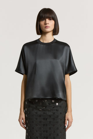 Stretch silk satin T-shirt