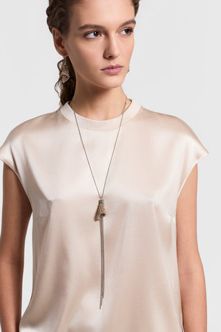 Stretch silk satin T-shirt