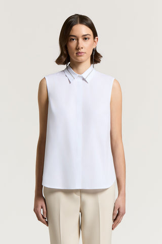 Top en popeline unie de coton stretch