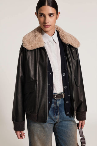 Jacke aus echtem Leder und Schaffell