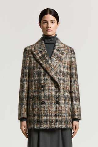 Manteau croisé en laine et mohair mélangés