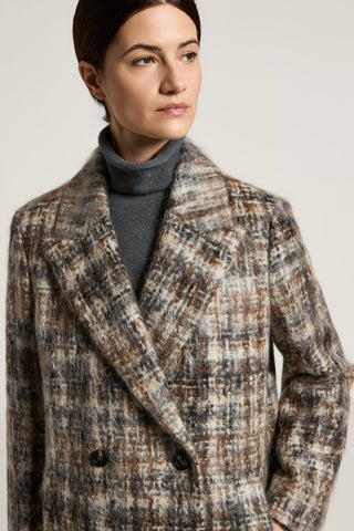 Manteau croisé en laine et mohair mélangés