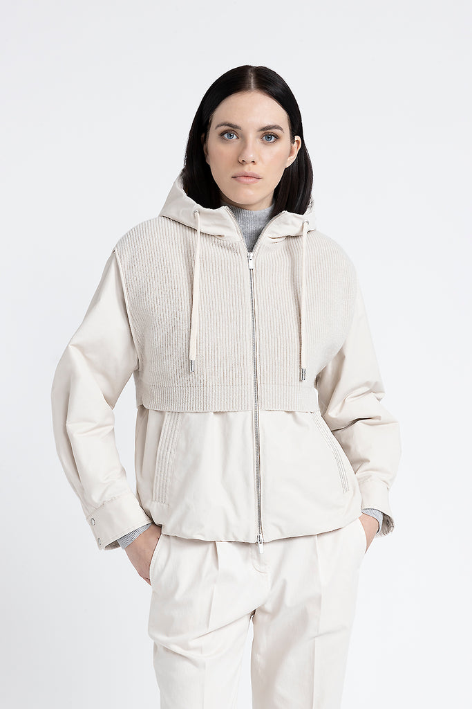 Hooded jacket made of technical cotton, wool and cashmere  