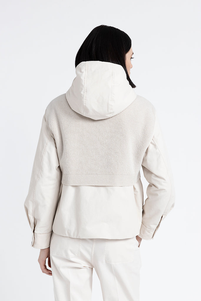 Hooded jacket made of technical cotton, wool and cashmere  