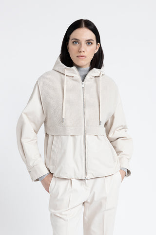 Hooded jacket made of technical cotton, wool and cashmere  