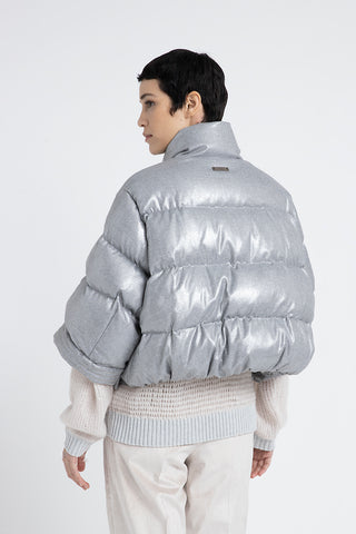 Short down jacket in laminated viscose blend flannel  