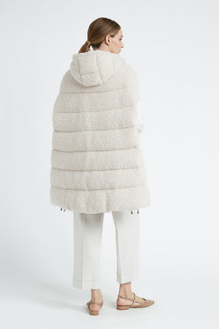 Sleeveless midi down jacket in wool bouclé fabric  