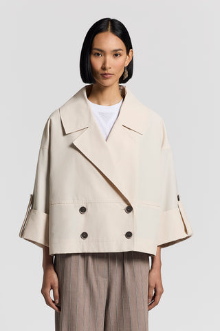 Double-breasted technical cotton cape trench
