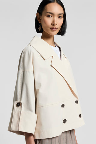 Double-breasted technical cotton cape trench