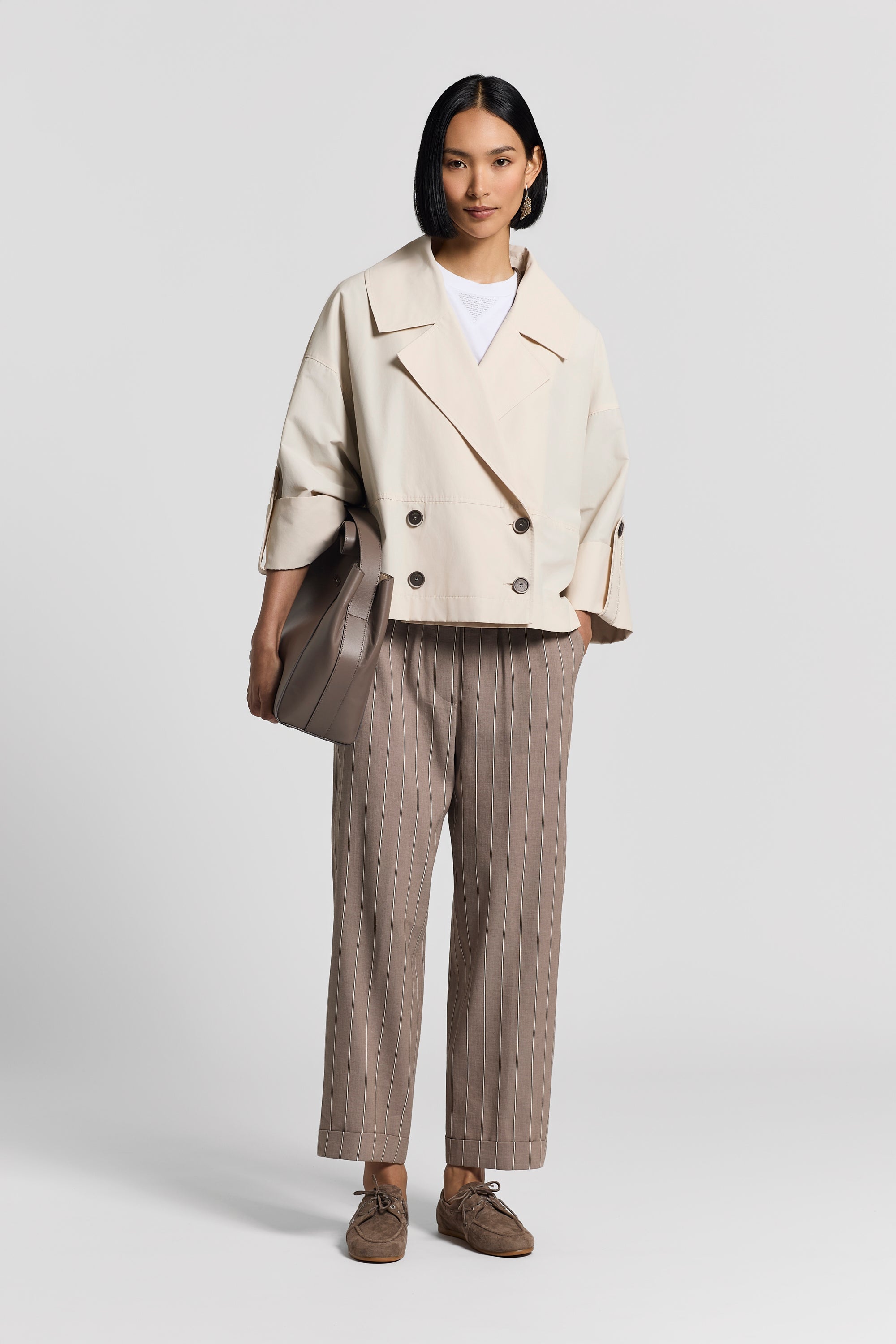 Pinstripe cotton/linen twill trousers | Peserico