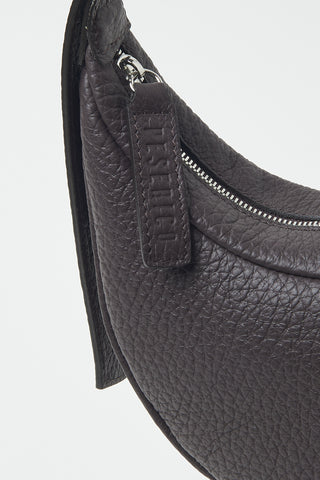 Genuine grainy leather shoulder moon bag