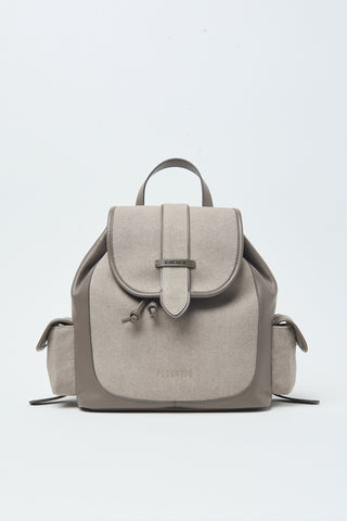 Genuine leather and canvas backpack with side pockets