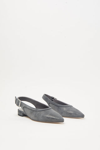Sling-backs plats en cuir véritable