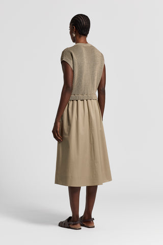 Bi-material cotton midi dress