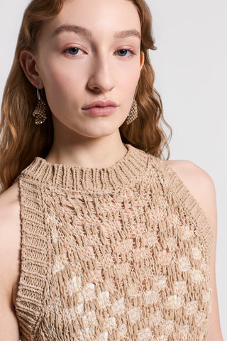 Bi-material linen, cotton and lurex dress