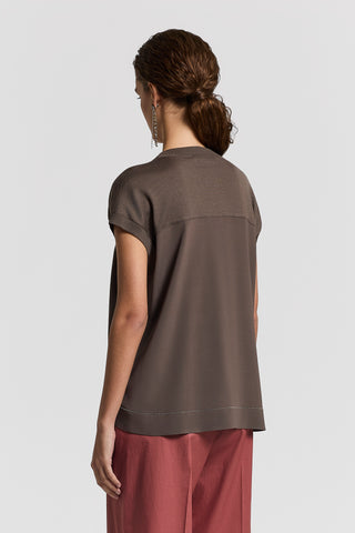 Bi-material wool and silk-blend sweater