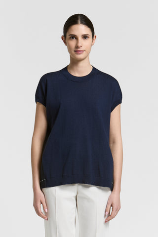 Bi-material wool and silk-blend sweater