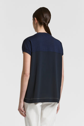 Bi-material wool and silk-blend sweater