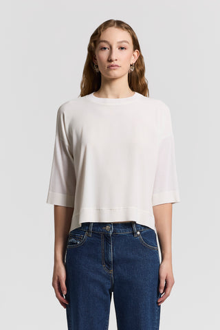 Bi-material wool and silk-blend sweater