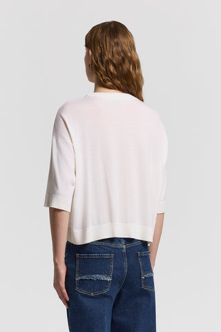 Bi-material wool and silk-blend sweater