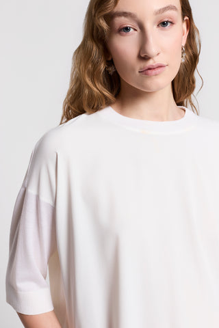 Bi-material wool and silk-blend sweater