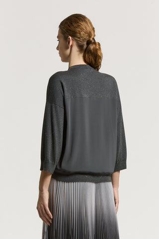 Pull bimatière en laine Lurex et crêpe de Chine