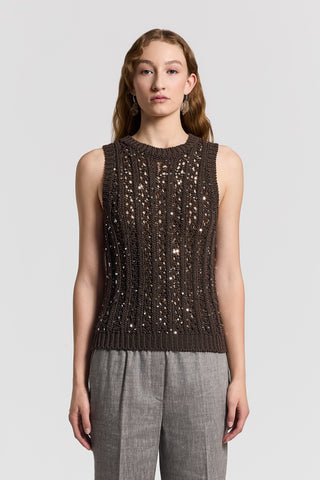 Sequinned cotton ribbon top